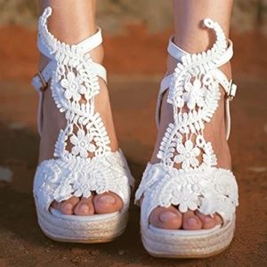 BEAUTIFUL (COMFY) LACE WEDGES! NEVER WORN WITH ORIGINAL BOX AND PACKAGING!